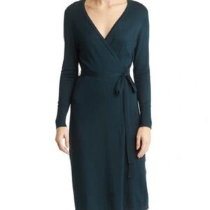 Anne Klein Large — LONG SLEEVE FAUX WRAP SWEATER DRESS IN JUNIPER